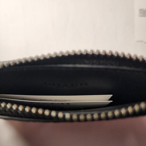 NWT Coach CV764 Zip Card Case Gunmetal/Walnut/ Chalk Signature Canvas/Leather - Picture 3 of 3